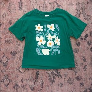 Hanna Andersson Girls Green Floral Graphic T-Shirt